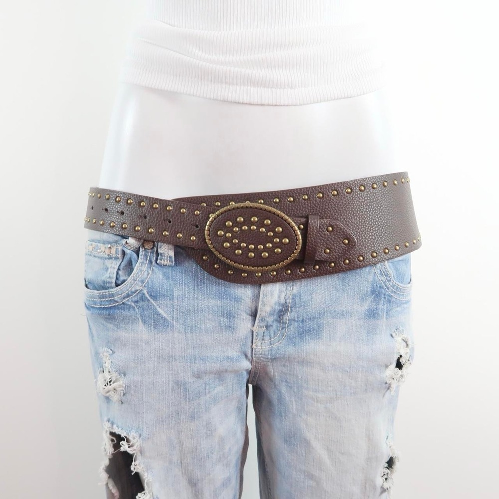 vintage y2k brown studded western belt oversized buckle